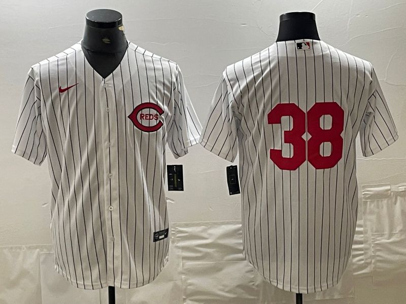 Men Cincinnati Reds 38 No Name White Nike Throwback MLB Jersey